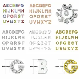 130pcs 10mm English letters Bead Caps A-Z gold color full rhinestone slide Charms DIY accessory fit pet collar&wristband keychain282b