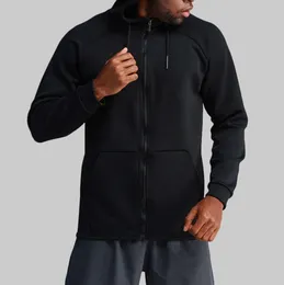 LU LU B Jaqueta masculina com capuz e zíper para ioga, casual, manga comprida, roupa de corrida ao ar livre, fitness, esportes, tecido escovado dupla face, material externo, roupas da moda