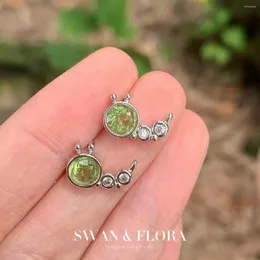 Stud Earrings Natural Peridot 925 Sterling Silver For Women Jewelry Gift Simple Green