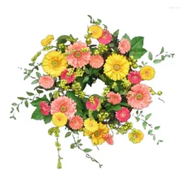 Couronnes de marguerites décoratives pour porte d'entrée, tournesol de printemps, couronne d'automne suspendue de 15 pouces, décorations extérieures pour porche