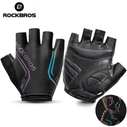 Sporthandskar Rockbros MTB Road Man Cycling Gloes High Reflective Ant-Slip stockproof Fingerless Gloves For Bicycle Motorcykeltillbehör 231204