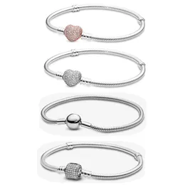 925 sterling silver charm designer bracelet for women jewelry engagement gift high-quality pink diamond inlaid Snake bone chain DIY fit Pandoras basic bracelets