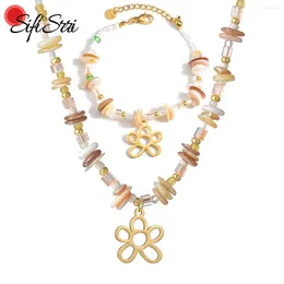 Necklace Earrings Set Sifisrri Colorful Beaded Chain Bracelet For Women Stainless Steel Jewelry Heart Flower Pendant Birthday Gift