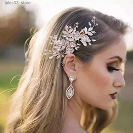 Headwear Hair Accessories Rose Gold Rhinestones Advanced Wedding Hair Combs Hair Accessories for Bridal Flower Women Hair Styling Tools Headdress Q231204