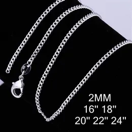 2MM 925 Sterling Silver Curb Chain Necklace Fashion Women Lobster Clasps Chains Jewelry 16 18 20 22 24 26 Inches GA262254A