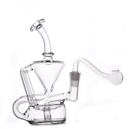 1pcs Small Recycler Glass Bong Hookahs Honeycomb Perc Water Pipes Oil Rigs Thick Bubbler Dabbers Recycler Ash Catcher Shisha with 10mm Male Glass Oil Burner Pipes