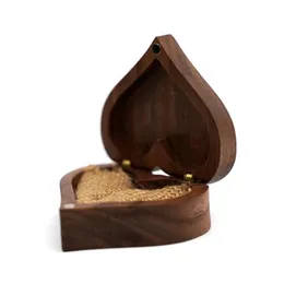 Jewelry Pouches Bags 40GB Heart Walnut Wood Ring Box Proposal Engagement Holder Wooden284d