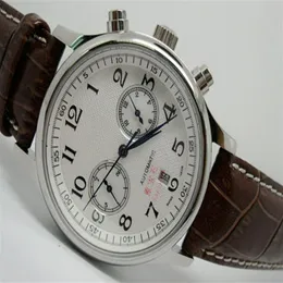 Whole - sell mens watch mechanical automatic watches for men white dial leather strap 2039269C