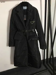 Брендовые женские пальто дизайнерская одежда женская осенняя ветровка модный логотип треугольный воротник хлебная куртка повседневное средней длины до колен хлопковое пальто 04 новое
