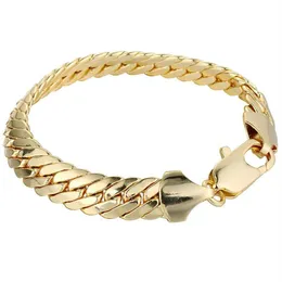 Armband für Herren und Damen, solide Handgelenkkette, 18 Karat Gelbgold gefüllt, Fischgrätenmuster-Armband, 23 cm lang, klassischer Stil, Geschenk204Y