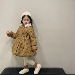 Down Coat Vintage Baby Jacket Cotton Long Padding Children Girls Solid Color Thickened Bottom Shirt Outerwear 3-8years