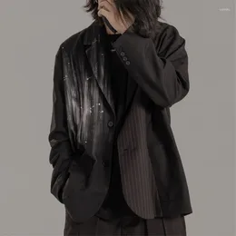 Мужские костюмы в стиле хип-хоп, черный свободный грязный костюм, пальто, мужская уличная одежда, готическая панк-краска, лоскутная куртка 2023, Harajuku Techwear, одежда