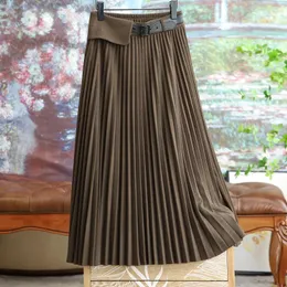 Skirts Hundred A Half Elastic Cover Crotch Wide Pleated Half-body Skirt Women 2023 Fall Casual Versatile Fashion Long Half-skirt