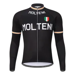 サイクリングジャージーセットMolteni Retro Molteni Men Cycling Jersey Team Clothes Bike Leng Sleeve Winter Triathlon Sports Clothing Black Men's 231204