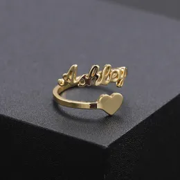 Anéis de casamento Cutomized Anel exclusivo personalizado com nome de coração para namorada, esposa, mãe, presentes, joias de declaração - Colares ajustáveis 231204