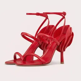 Nuovo fiore abbellito Sandalo con tacco a spillo abbellito 1959 ln Calfskin da 100mm donna rouge pur caviglia a tacco alto tacco di sandalo scarpe da designer di lusso da sposa scarpe abiti da festa