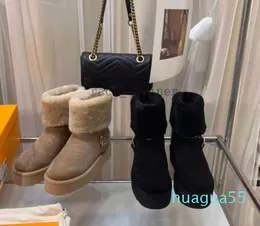 Botas femininas com plataforma Aspen, botas femininas de camurça e couro de bezerro, com sola grossa, designer de botas femininas de neve para meninas e pele de ovelha