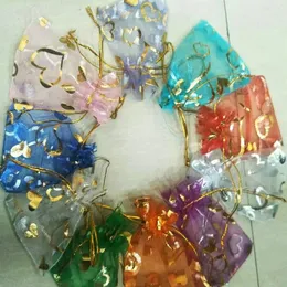 500 PÇS/LOTE MIX CORAÇÃO Organza Festa de Casamento Favor Decoração Sacos de Presente Bolsas 12X9CM334N