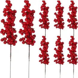 Decorative Flowers 8pcs Artificial Red Berry Stems Winter Holly Berries Craft Picks Floral Arrangement For Christmas Tree DIY Garland