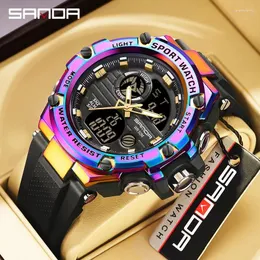 Wristwatches SANDA Men Sport Watch LED Light Alarm Digital Clock Dual Time Display Week Auto Date Backlight Youth Quartz Male