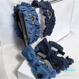 Vintage Designer Brand Classic Pleated Denim Triangle for Girls Facial Wash Makeup Hea Cute Style Women
