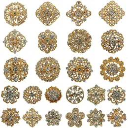 Pins Brooches WEIMANJINGDIAN Brand 24 Pcs Rhinestones Flower Decor Brooches Set DIY Wedding Bouquets Accessories Craft Jewelry Making Kits 231204