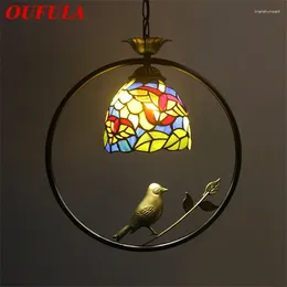 Pendant Lamps OUFULA Tiffany Lamp LED Creative Color Glass Hanging Light Bird Decor For Home Dining Room Bedroom Balcony