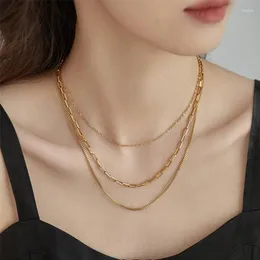 Correntes de aço inoxidável corrente em camadas colar conjunto separado para mulheres declaração dourada metálica à prova d'água colar jóias