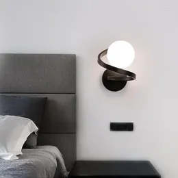 Wall Lamp Modern Glass Bedside Black Gold Lights Nordic Simple Iron Spiral Ball Sconce Living Room Bedroom Hallway Lighting