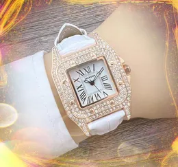 Famous Square Roman Tank Dial Watch Luxury Fashion Crystal Diamonds Ring Watches Women Quartz Movement Red Blue Pink Leather strap chain bracelet wristwatch gifts