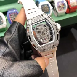 Richardmill Watch 스위스 자동 시계 Milles Watch Richar Skull Hollow Fully Mens Mechanical Diamond Full Sky Star Atmosphere Fashion Per