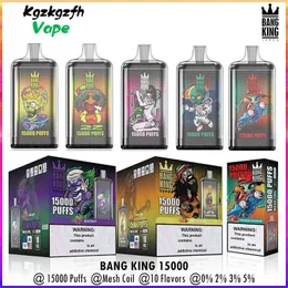 Bang King Puff 15000 15K Puffs Disposable Vape Authentic Elf Box Vapers Mesh Coil Rechargeable Electronic Cigarettes 0% 2% 3% 5% 10 Flavors Pen System