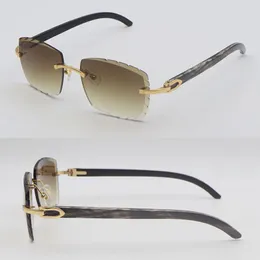 Occhiali da sole da uomo di lusso con lenti a taglio diamantato senza montatura per donna Designer grandi quadrati originali montature per occhiali da sole in corno di bufalo marmorizzato nero per decorazione C gafas de sol