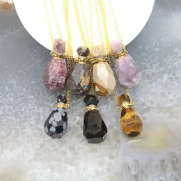 Charms Natural Obsidian Faceted Perfume Bottle Pendants Necklaces Pink Tourmaline Quartz Essential Oil Diffuser Vial Jewelry291B