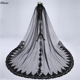 Gotische schwarze Schleier mit Spitze, appliziert, einlagig, Tüll, Vintage-Hochzeitsschleier, Damen-Haarschmuck, Abschlussball, Anlass, muslimische Schleier, 3 m Länge, CL2995