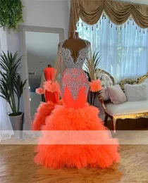 Sparkly Diamonds Mermaid Prom Dress 2024 Glitter Bead Crystal Rhienstones Long Sleeves Ruffle Bridal Birthday Party Gown