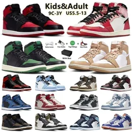 With Box Mens 1 High Og 1s Basketball Shoes Kids Sneakers Palomino Unc Toe Lost And Found University Dark Mocha Lucky Green