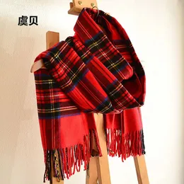 Шарфы Шаль из искусственного кашемира, зимнее красное клетчатое одеяло, шарф с кисточками, накидка, теплые акриловые шарфы унисекс из пашмины для мужчин и женщин, рождественские подарки 231204