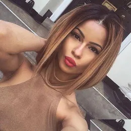 Lace Wigs Short Bob Front Wig Ombre Color T1B/30 Brazilian Virgin Hair Pre Plucked Hairline With Baby Hairs 150% Density Bleached Kn Dh3Qi