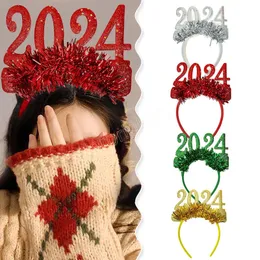 2024 Wystrój noworocznego dziewczęta Hair Hoop Star Glitter Tinsel Numer Numer świąteczny Paspty na głowę do kreatywnych rekwizytów ze zdjęciami