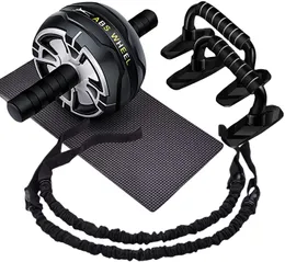 Ab Rollers 4 em 1 Roda de Rolo com Barras Push Up Faixas de Resistência e Joelheira Fitness Home Gyms Equipamento de Treino 231104