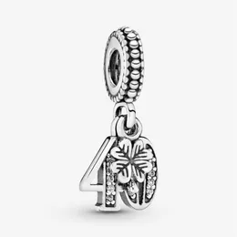 Neuankömmling 100 % 925 Sterling Silber 40th Celebration Dangle Charm Fit Original europäisches Charm-Armband Modeschmuck Accessorie217B