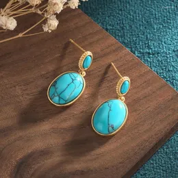 Dangle Earrings 2023 Antique Gold Craft Inlaid TurquoiseS925 Silver's Light Luxury Jewelry