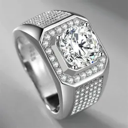 Symulowany Moissanite S925 Srebrny pierścień męski ślub Square Square Diamond Pierścień Mikro inkrustowany Multy Diamonds Prezent 272H