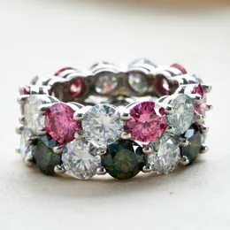 Diamant-Test bestanden, 925er-Sterlingsilber, gemischte Farben, 5 mm runder Moissanit-Ring für Männer und Frauen, für Party, Hochzeit, schönes Geschenk, Größe 5–9