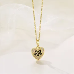 Pendant Necklaces Elegant Black Drip Oil Camellia Pattern Heart Stainless Steel For Women Korean Fashion Jewelry Female Neck Chain