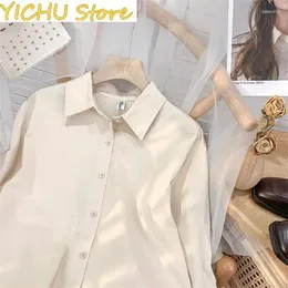 Women's Blouses White Shirts Women Korean Fashion Turn Down Collar Long Sleeve Oversized Office Ladies Elegant Casual Top