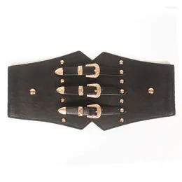 Belts 652F Victorian Corset Rivet Studded Waspie Female Girls Punk Elastic PU