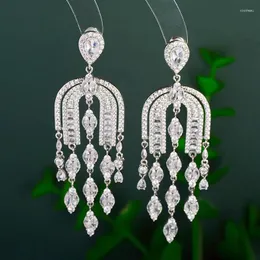 Dangle Earrings 925 Silver Needle Light Luxury Style Long Tassel Pendant Temperament Bridal Dress Zircon