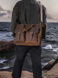 Kolejki Nasva oryginalna skórzana teczka męska Business Messenger Bag Vintage skórzana torba krzyżowa dla mężczyzn Torba laptopa za 15,6 cala 231204